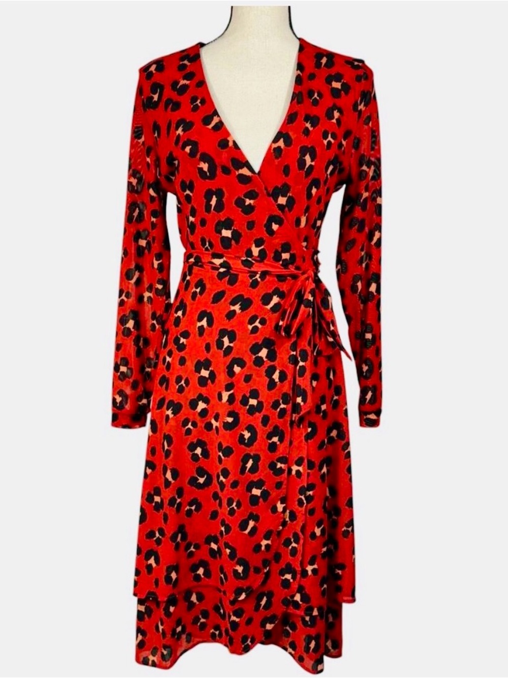 CAbi XS Red Leopard Print Wrap Dress - Women